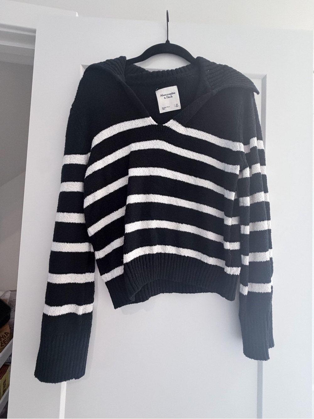 Abercrombie & Fitch Navy  and White Striped V-Neck Sweater